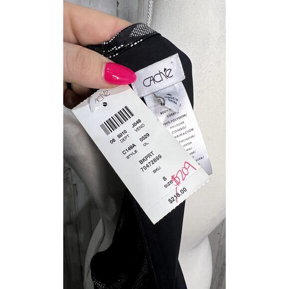 NWT Cache Women's Size 8 Black & White Striped‎ Sleeveless Cocktail Dress - Picture 8 of 9